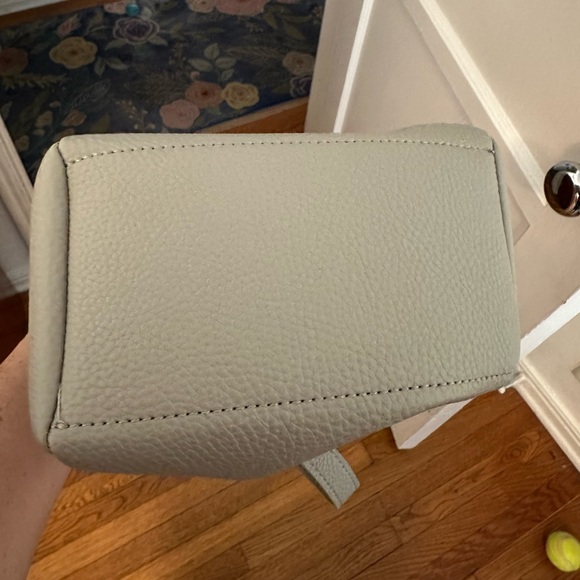 Gray leather mini bucket purse - leather drawstring, closure plus snap at top - Picture 5 of 5